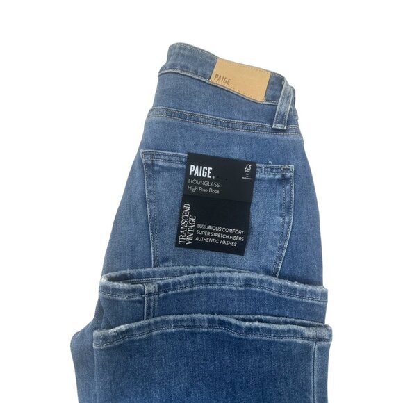 New Paige Hourglass High Rise Boot Flare Jeans 25 In Bellflower Wash Distressed - Picture 6 of 16